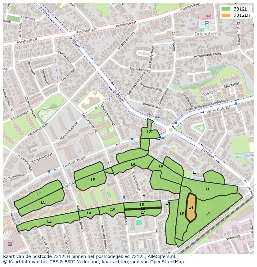 Afbeelding van het postcodegebied 7312 LH op de kaart.