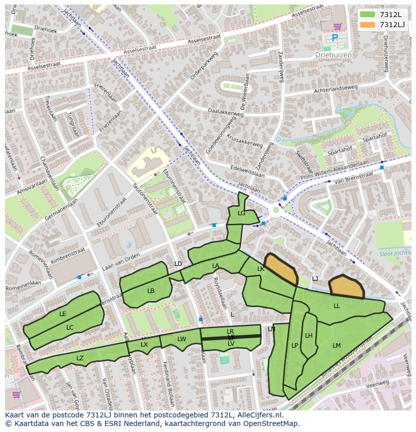 Afbeelding van het postcodegebied 7312 LJ op de kaart.