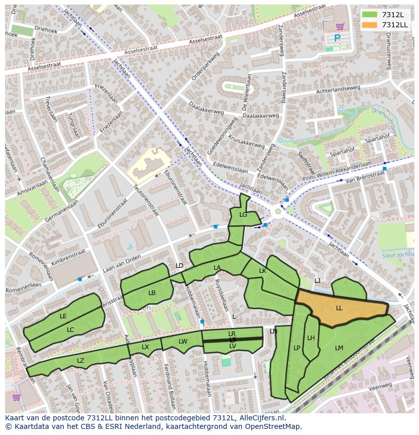 Afbeelding van het postcodegebied 7312 LL op de kaart.