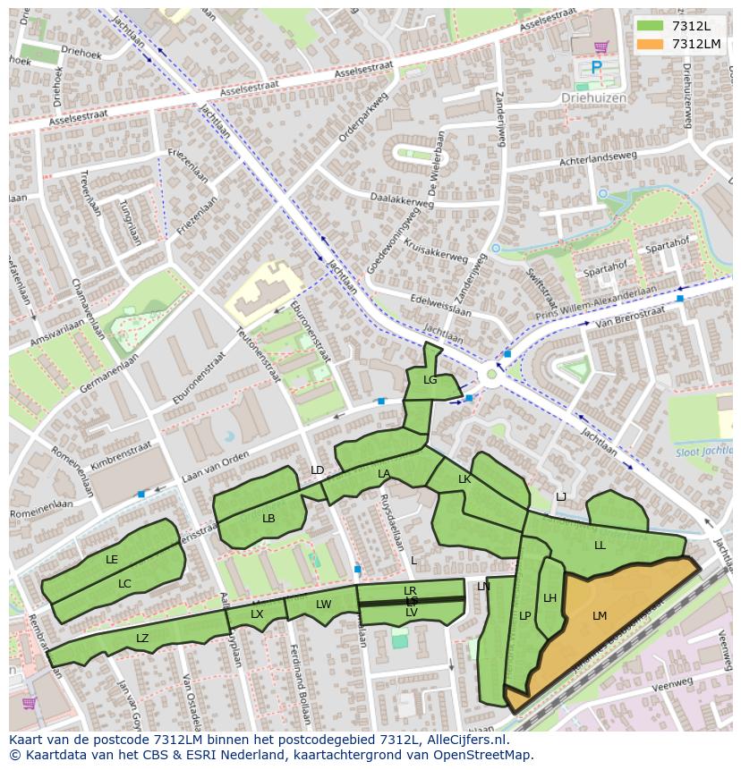 Afbeelding van het postcodegebied 7312 LM op de kaart.