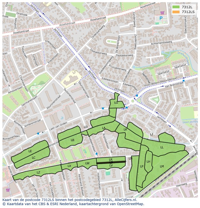 Afbeelding van het postcodegebied 7312 LS op de kaart.