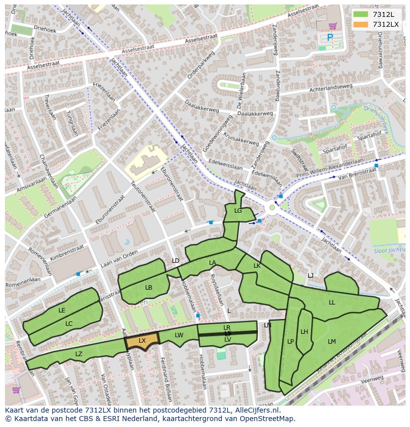 Afbeelding van het postcodegebied 7312 LX op de kaart.