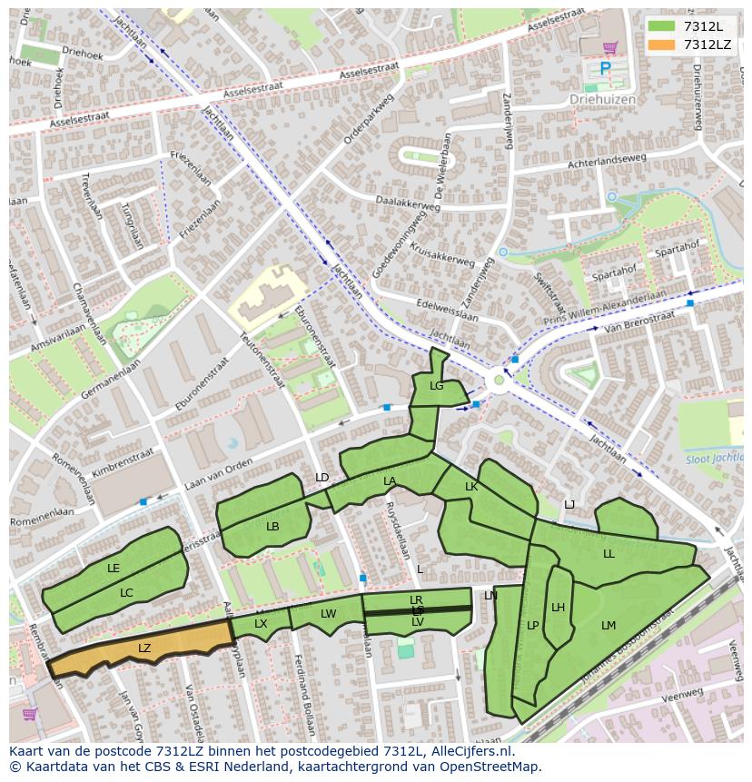 Afbeelding van het postcodegebied 7312 LZ op de kaart.