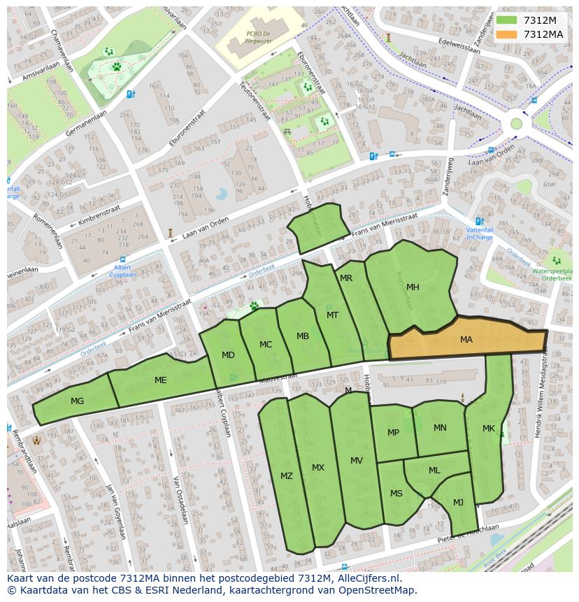 Afbeelding van het postcodegebied 7312 MA op de kaart.