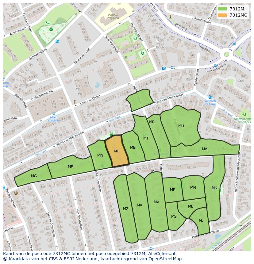 Afbeelding van het postcodegebied 7312 MC op de kaart.