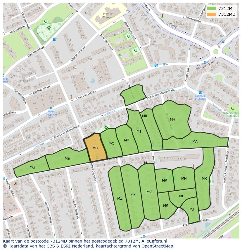 Afbeelding van het postcodegebied 7312 MD op de kaart.
