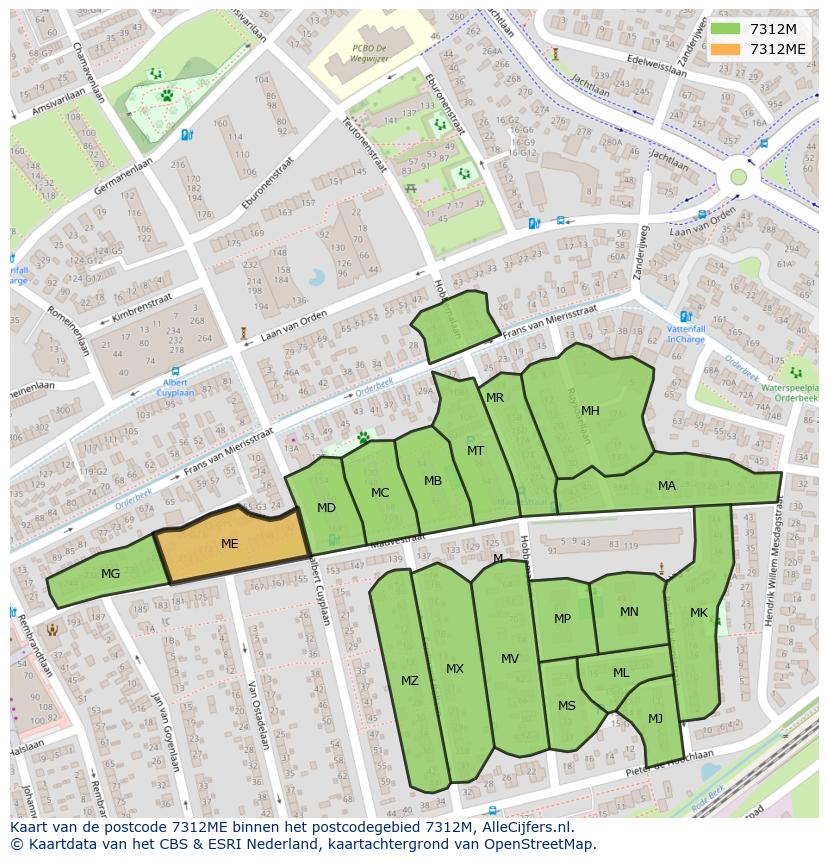 Afbeelding van het postcodegebied 7312 ME op de kaart.