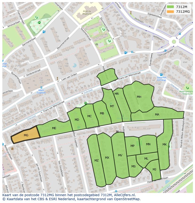 Afbeelding van het postcodegebied 7312 MG op de kaart.