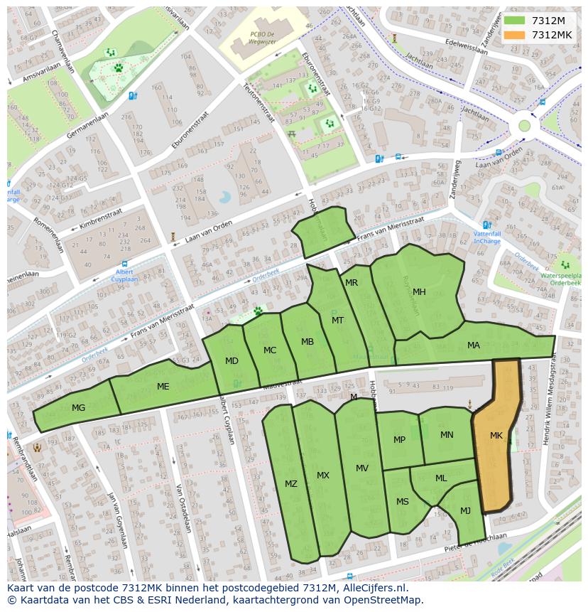 Afbeelding van het postcodegebied 7312 MK op de kaart.