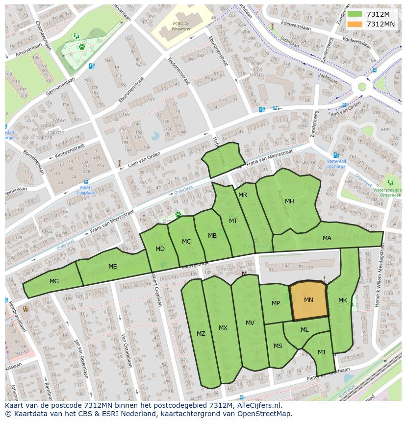 Afbeelding van het postcodegebied 7312 MN op de kaart.