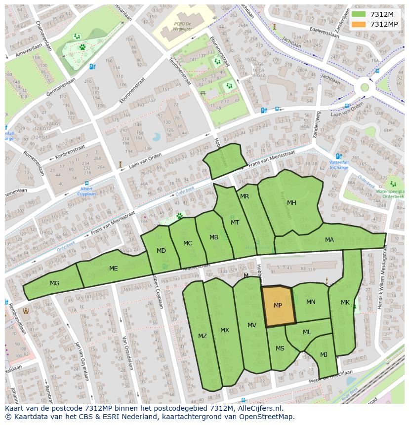 Afbeelding van het postcodegebied 7312 MP op de kaart.