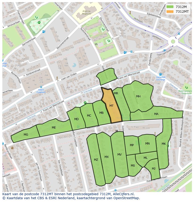 Afbeelding van het postcodegebied 7312 MT op de kaart.