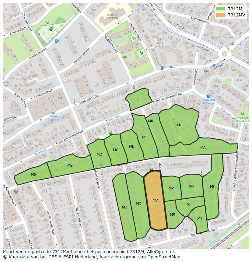 Afbeelding van het postcodegebied 7312 MV op de kaart.