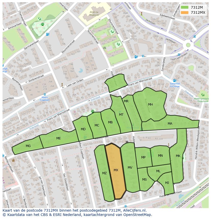 Afbeelding van het postcodegebied 7312 MX op de kaart.