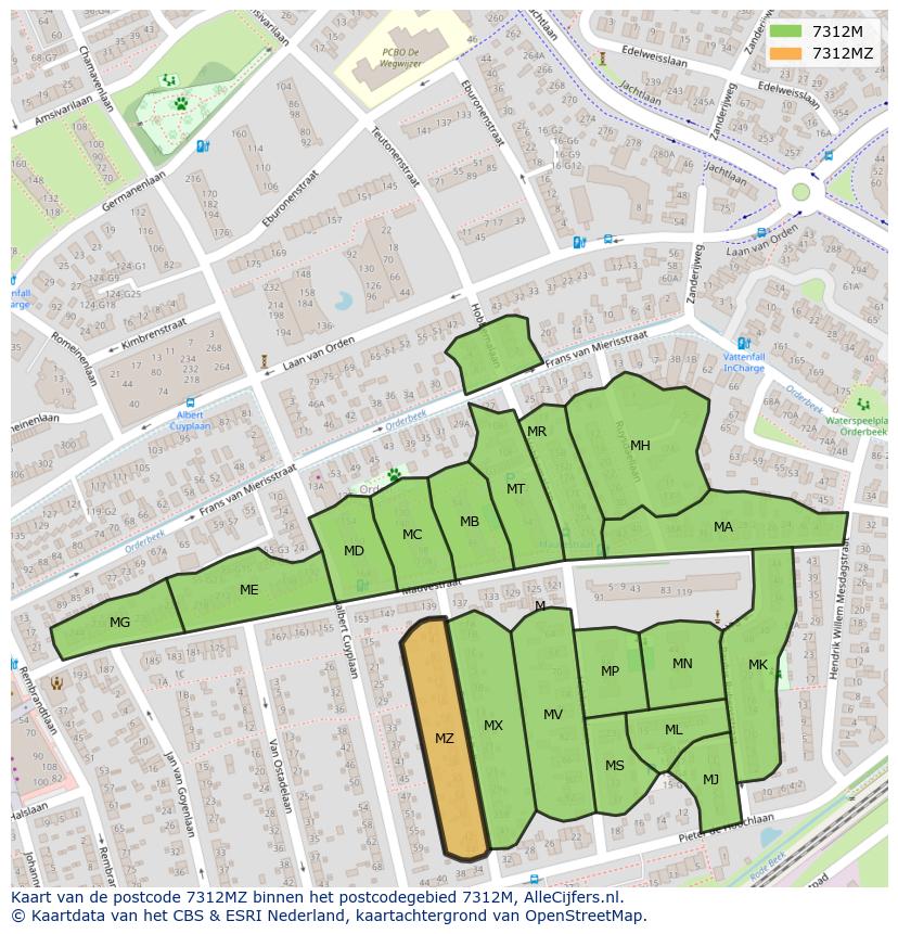 Afbeelding van het postcodegebied 7312 MZ op de kaart.