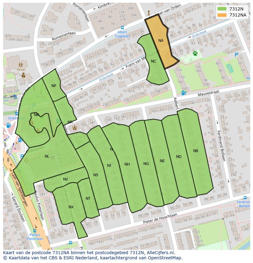 Afbeelding van het postcodegebied 7312 NA op de kaart.