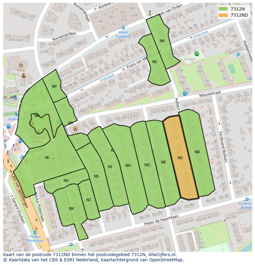 Afbeelding van het postcodegebied 7312 ND op de kaart.