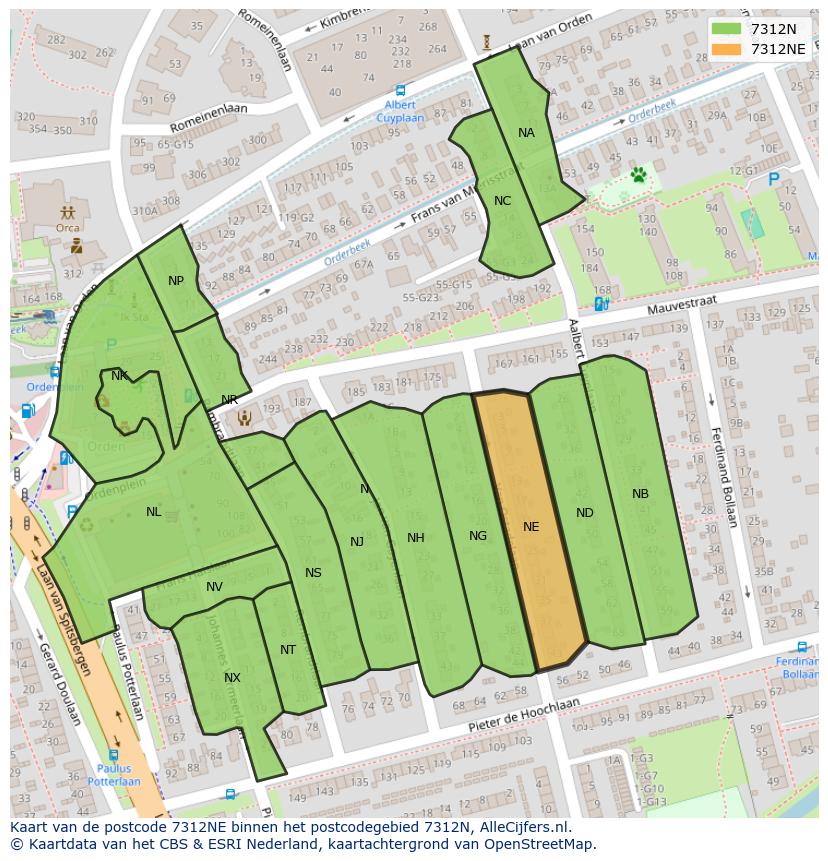 Afbeelding van het postcodegebied 7312 NE op de kaart.