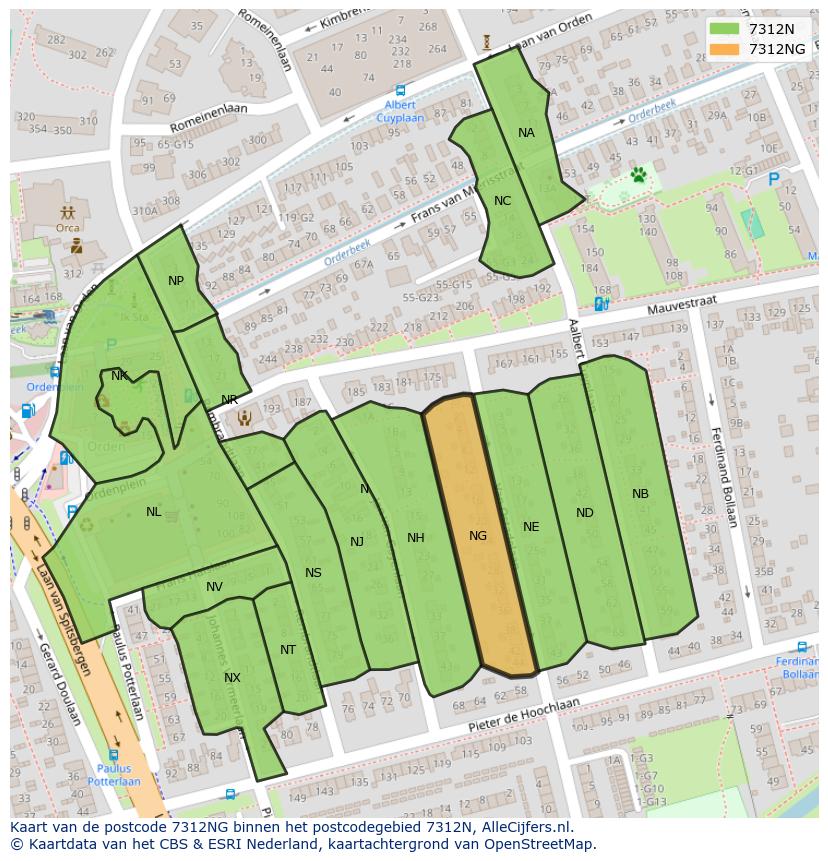 Afbeelding van het postcodegebied 7312 NG op de kaart.