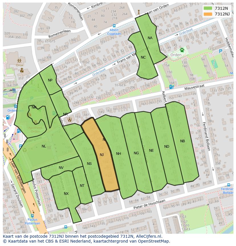 Afbeelding van het postcodegebied 7312 NJ op de kaart.