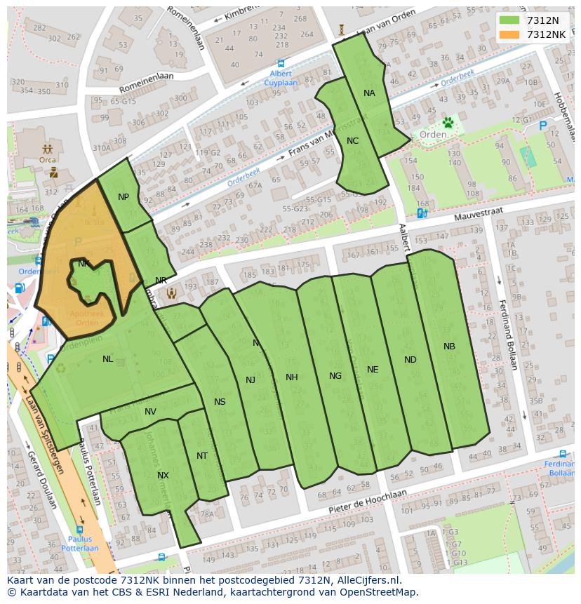 Afbeelding van het postcodegebied 7312 NK op de kaart.