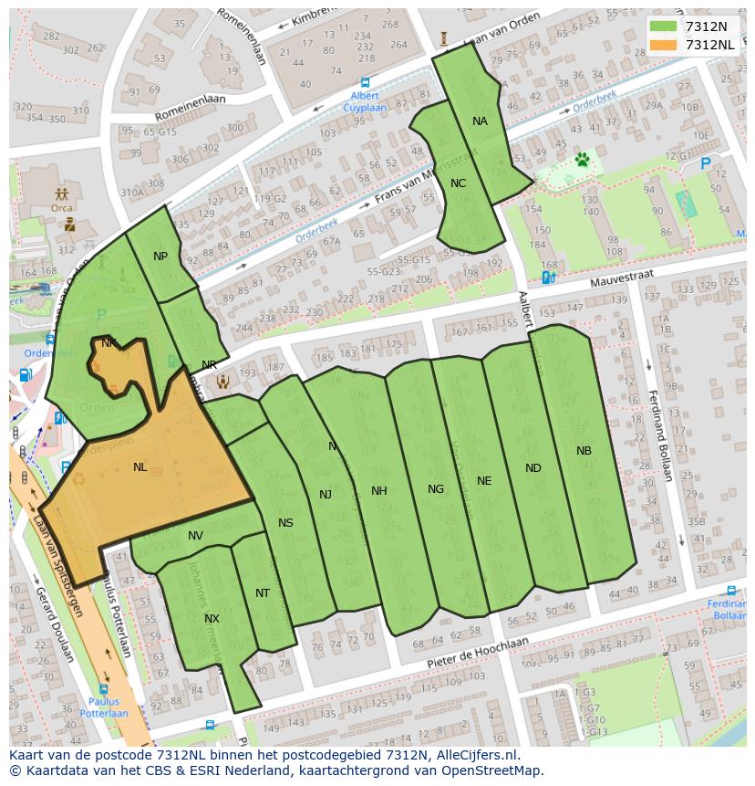 Afbeelding van het postcodegebied 7312 NL op de kaart.