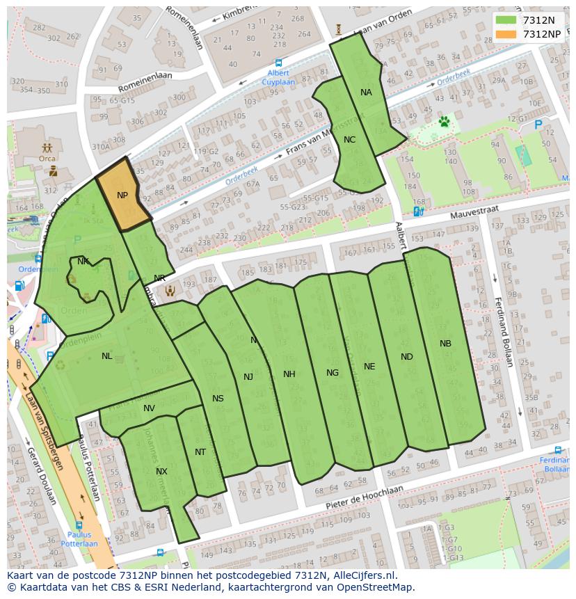 Afbeelding van het postcodegebied 7312 NP op de kaart.
