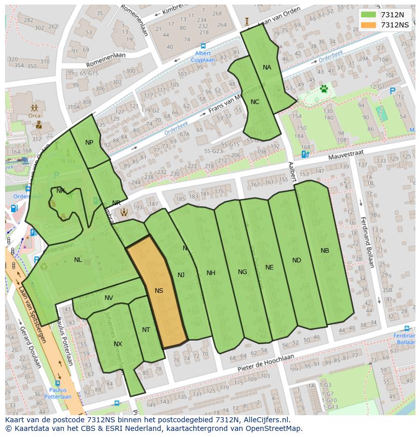 Afbeelding van het postcodegebied 7312 NS op de kaart.