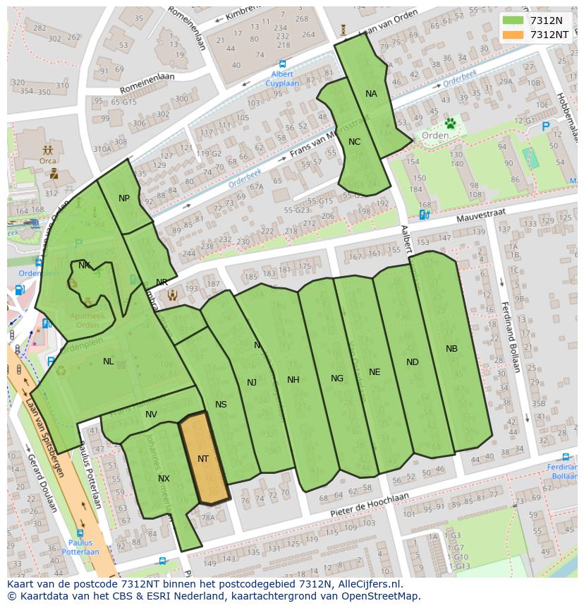 Afbeelding van het postcodegebied 7312 NT op de kaart.