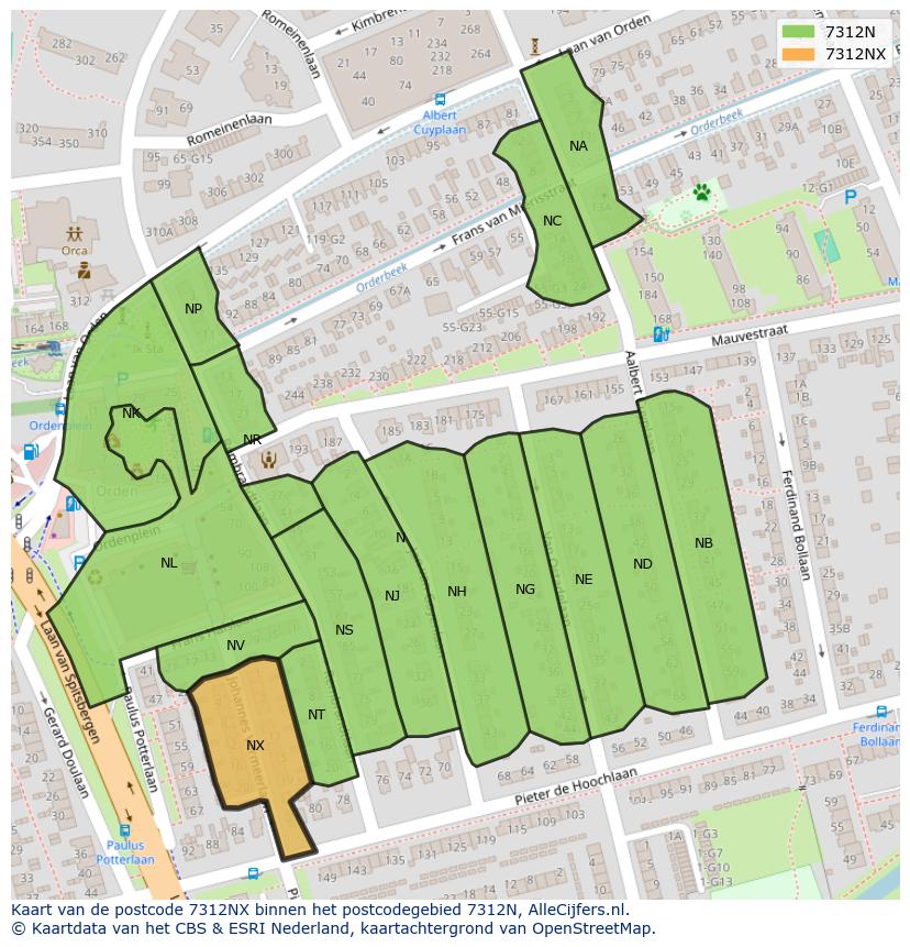 Afbeelding van het postcodegebied 7312 NX op de kaart.