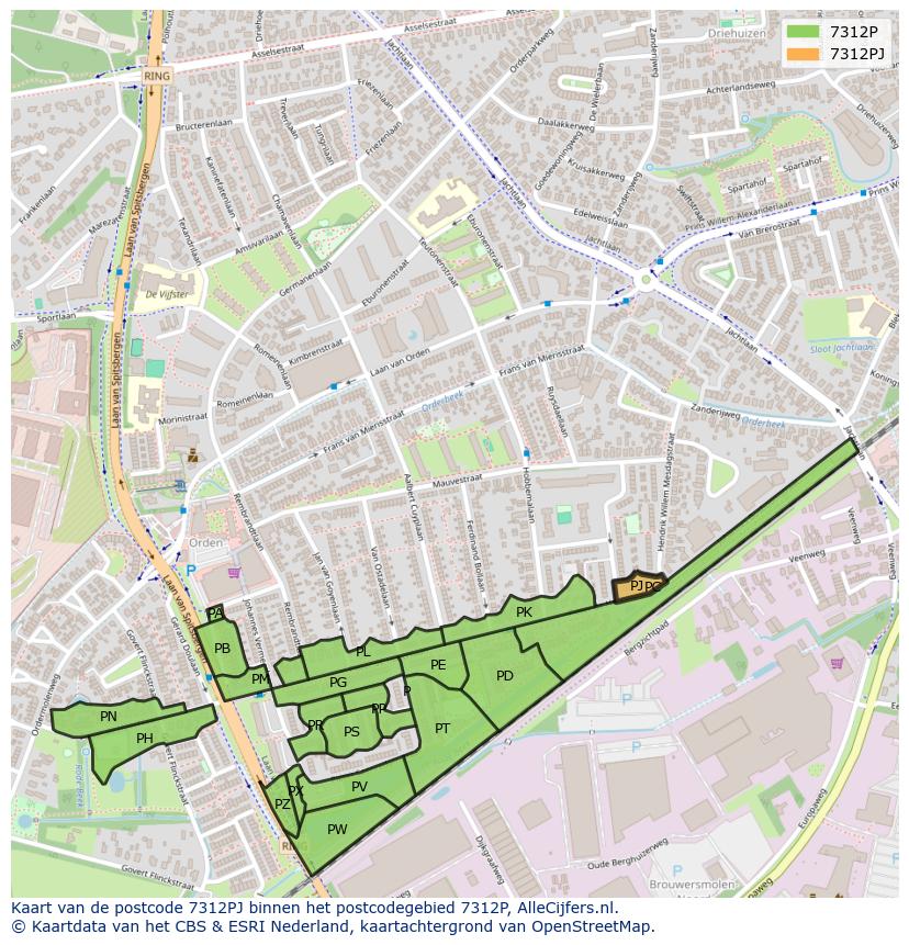 Afbeelding van het postcodegebied 7312 PJ op de kaart.