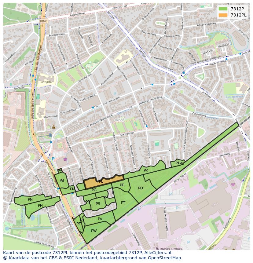 Afbeelding van het postcodegebied 7312 PL op de kaart.