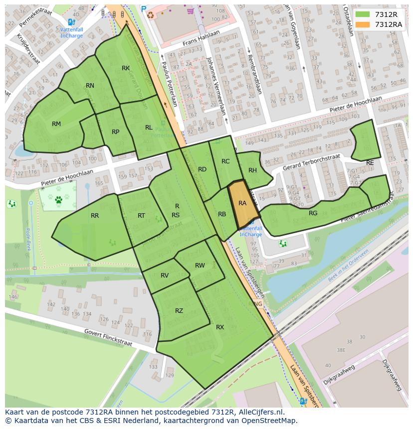 Afbeelding van het postcodegebied 7312 RA op de kaart.
