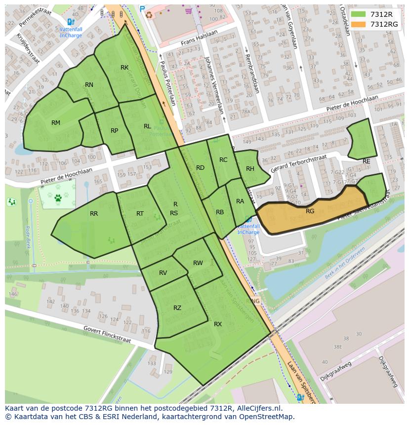 Afbeelding van het postcodegebied 7312 RG op de kaart.