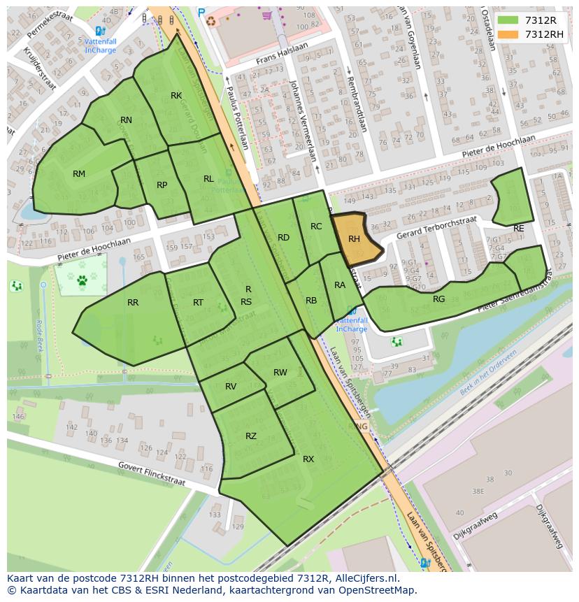 Afbeelding van het postcodegebied 7312 RH op de kaart.