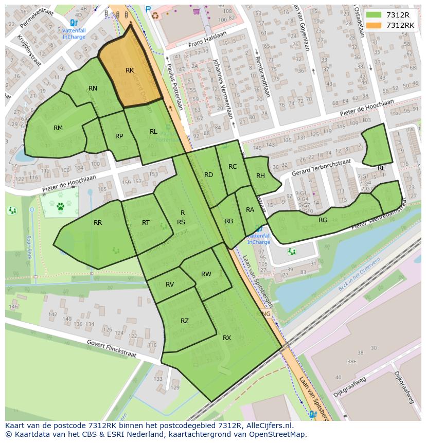Afbeelding van het postcodegebied 7312 RK op de kaart.
