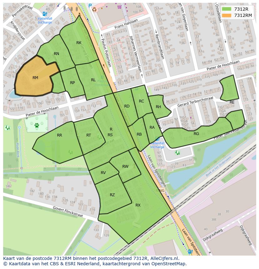 Afbeelding van het postcodegebied 7312 RM op de kaart.