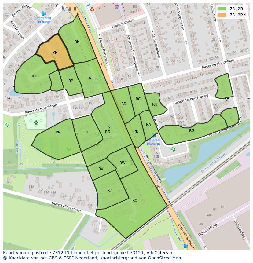 Afbeelding van het postcodegebied 7312 RN op de kaart.