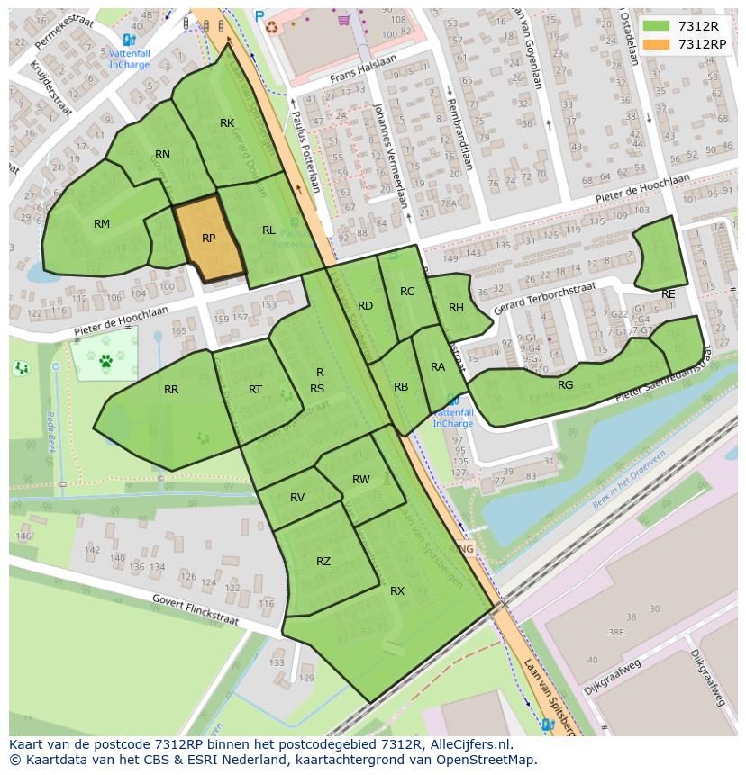 Afbeelding van het postcodegebied 7312 RP op de kaart.