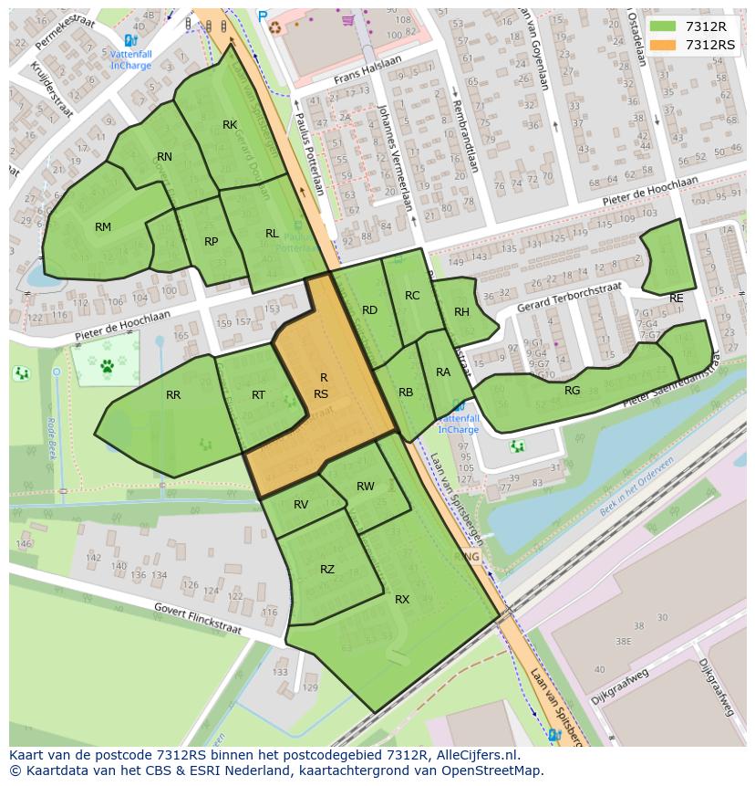 Afbeelding van het postcodegebied 7312 RS op de kaart.