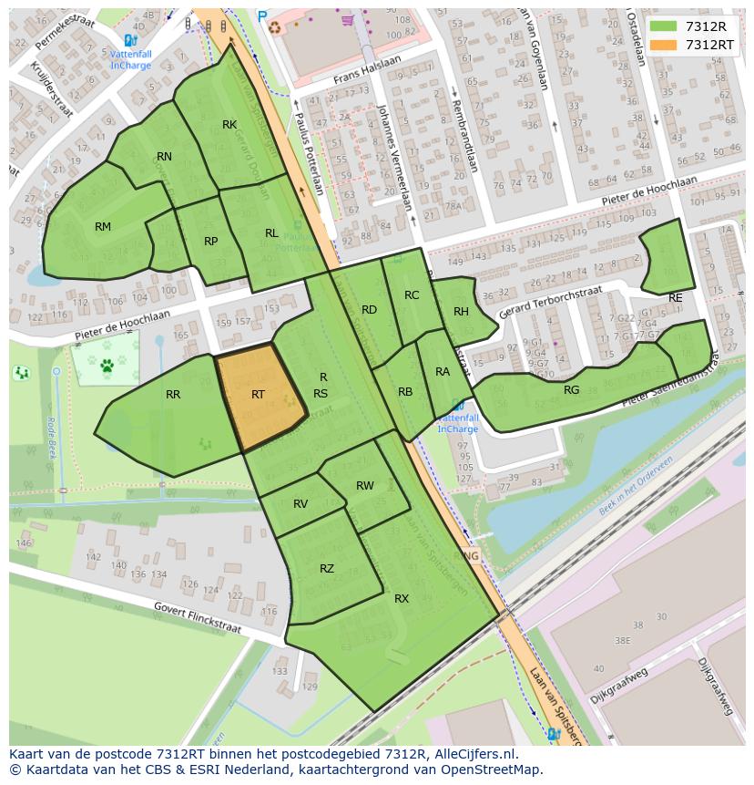 Afbeelding van het postcodegebied 7312 RT op de kaart.