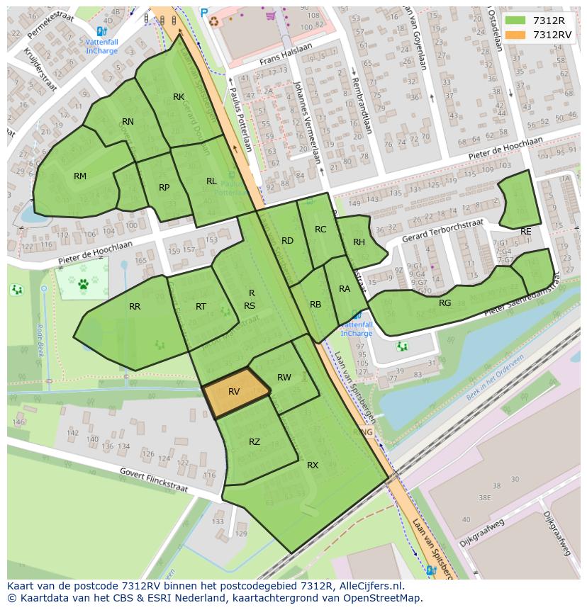 Afbeelding van het postcodegebied 7312 RV op de kaart.