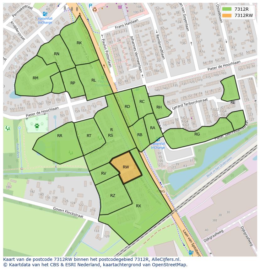 Afbeelding van het postcodegebied 7312 RW op de kaart.