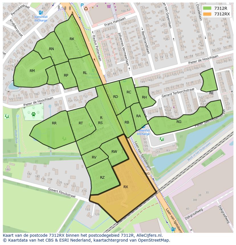Afbeelding van het postcodegebied 7312 RX op de kaart.