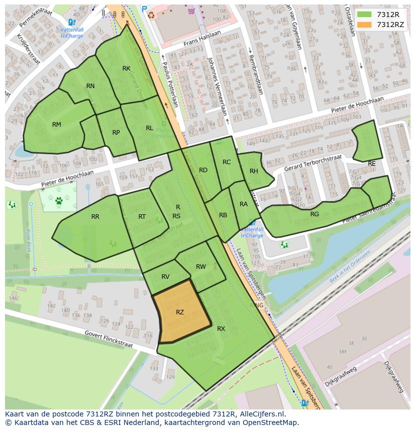 Afbeelding van het postcodegebied 7312 RZ op de kaart.