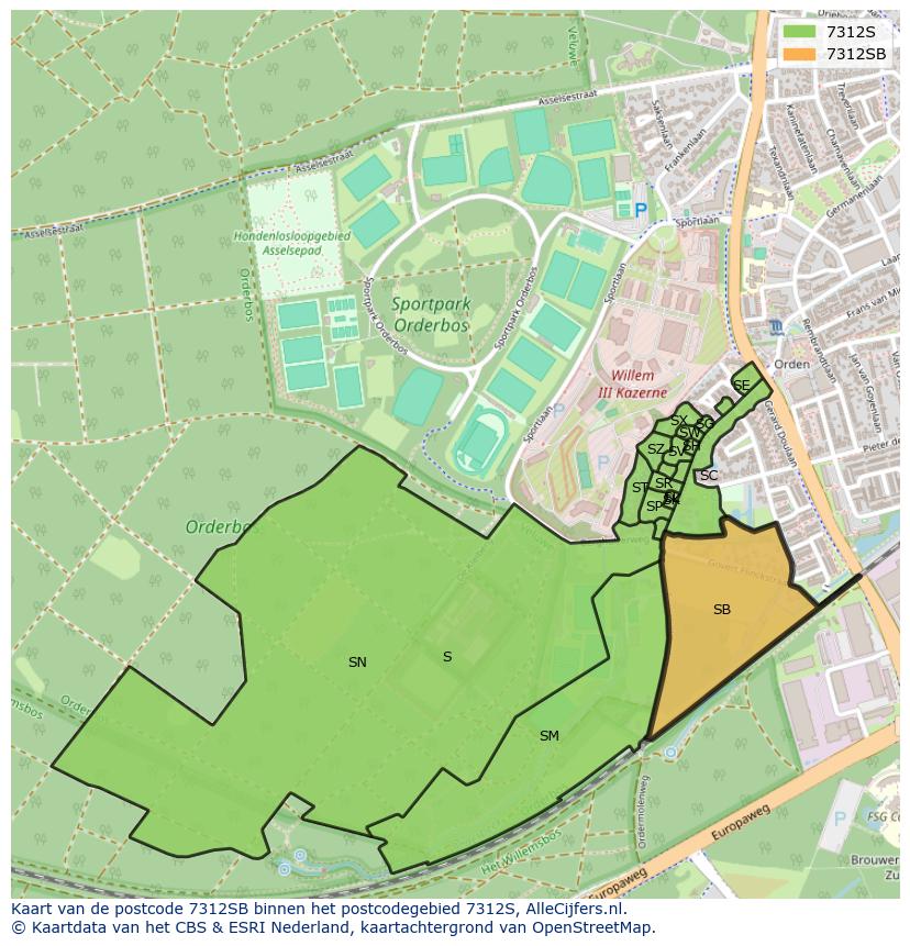 Afbeelding van het postcodegebied 7312 SB op de kaart.
