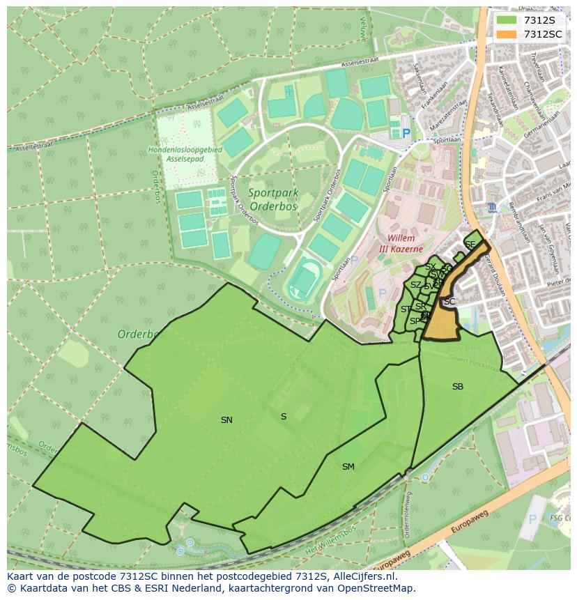 Afbeelding van het postcodegebied 7312 SC op de kaart.