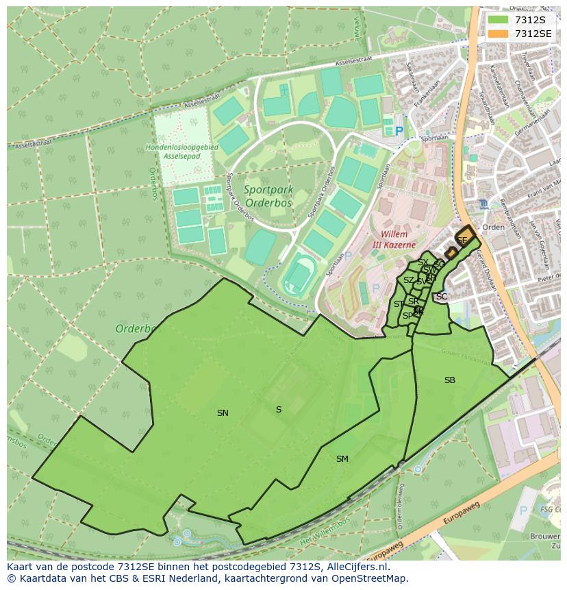 Afbeelding van het postcodegebied 7312 SE op de kaart.