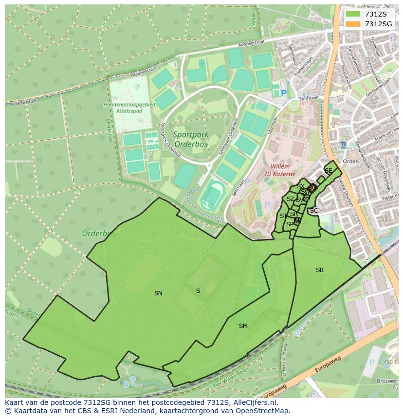 Afbeelding van het postcodegebied 7312 SG op de kaart.