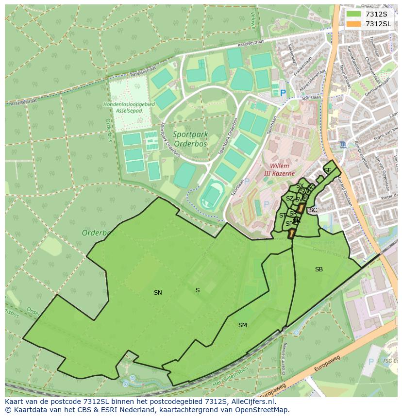Afbeelding van het postcodegebied 7312 SL op de kaart.